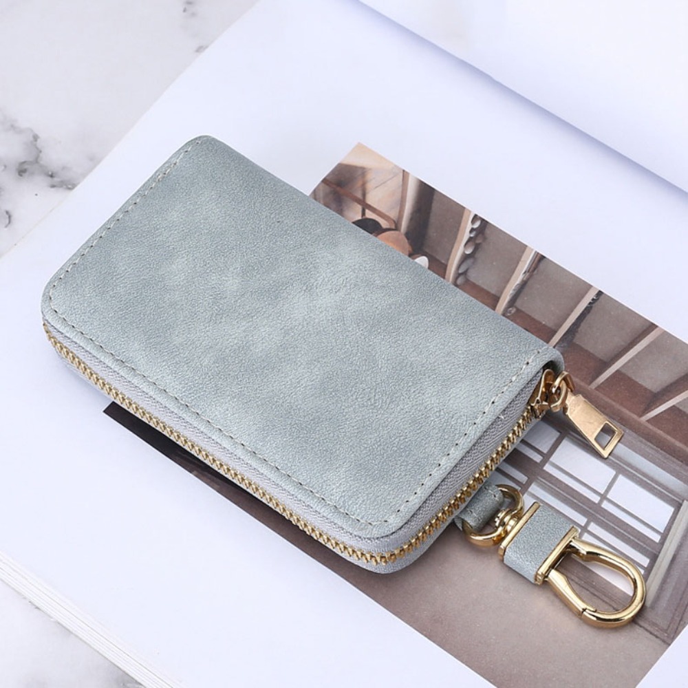 Key Holder Leather Pouch - Zipper Closure Keychain Pouch Durable Leather