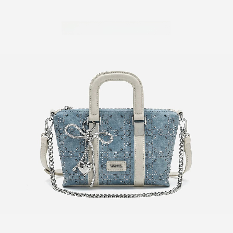 Luxury Bags Denim - Exncab Diamond Embellished Denim Tote Bag