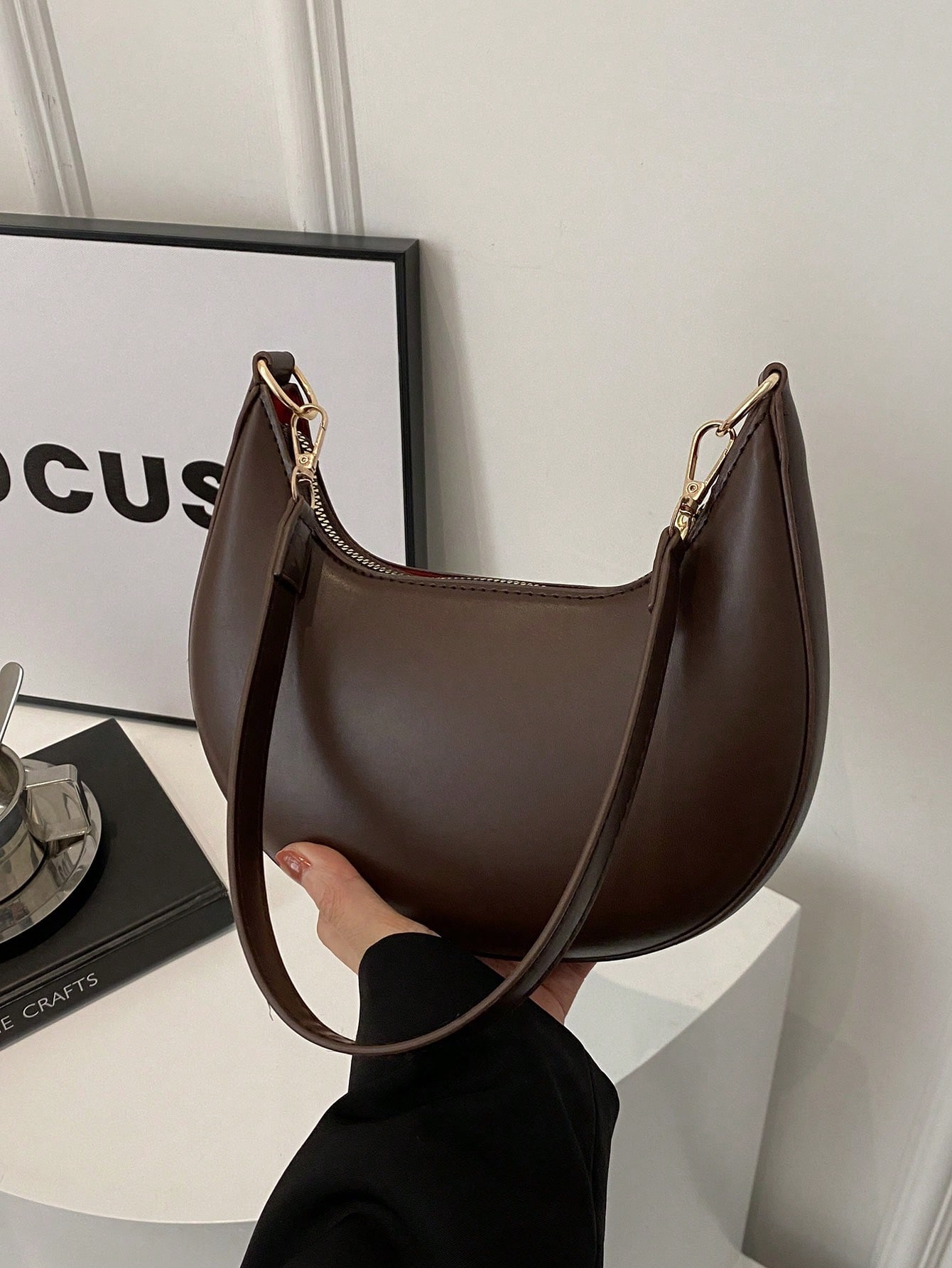Luxury Bags Old Money - SHEIN MOD 1pc Coffee Brown Crescent-Shaped